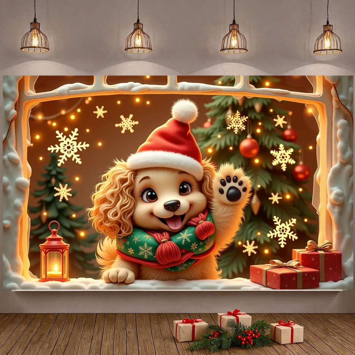 Cute Puppy Christmas Holiday Banner 180×110cm | Seasonal Decor