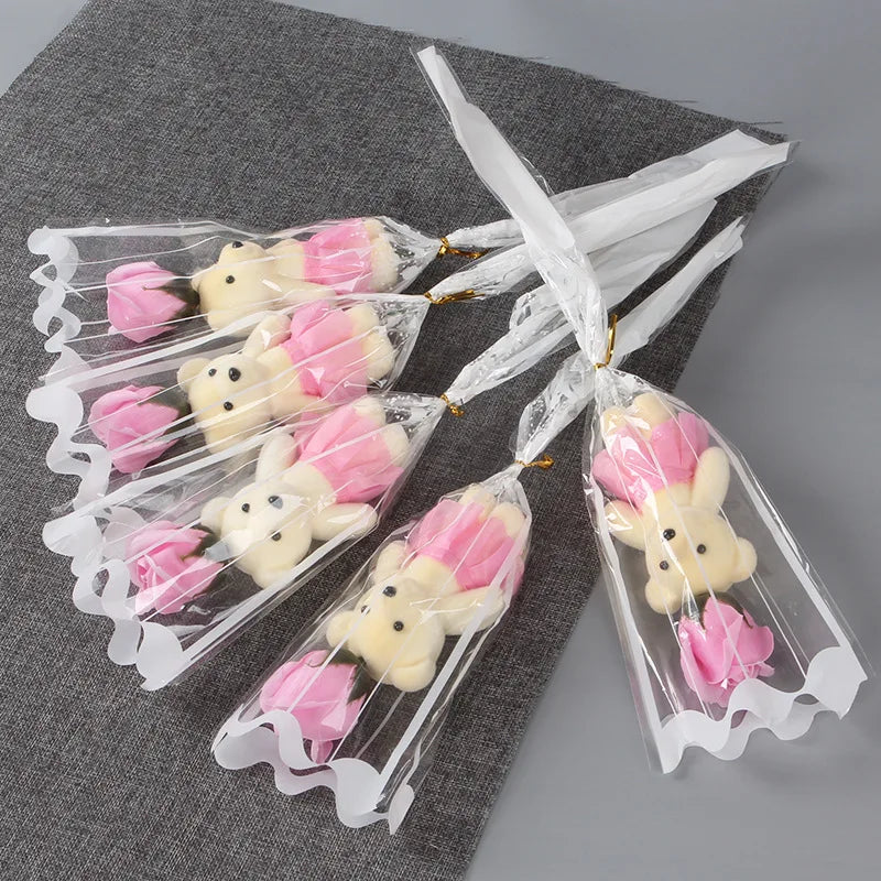 Soap Rose Bouquet with Teddy Bear – Artificial Flower Gift