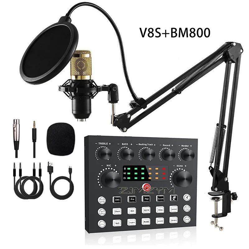 V8S Microphone Kit & Sound Card for PC/Phone Streaming