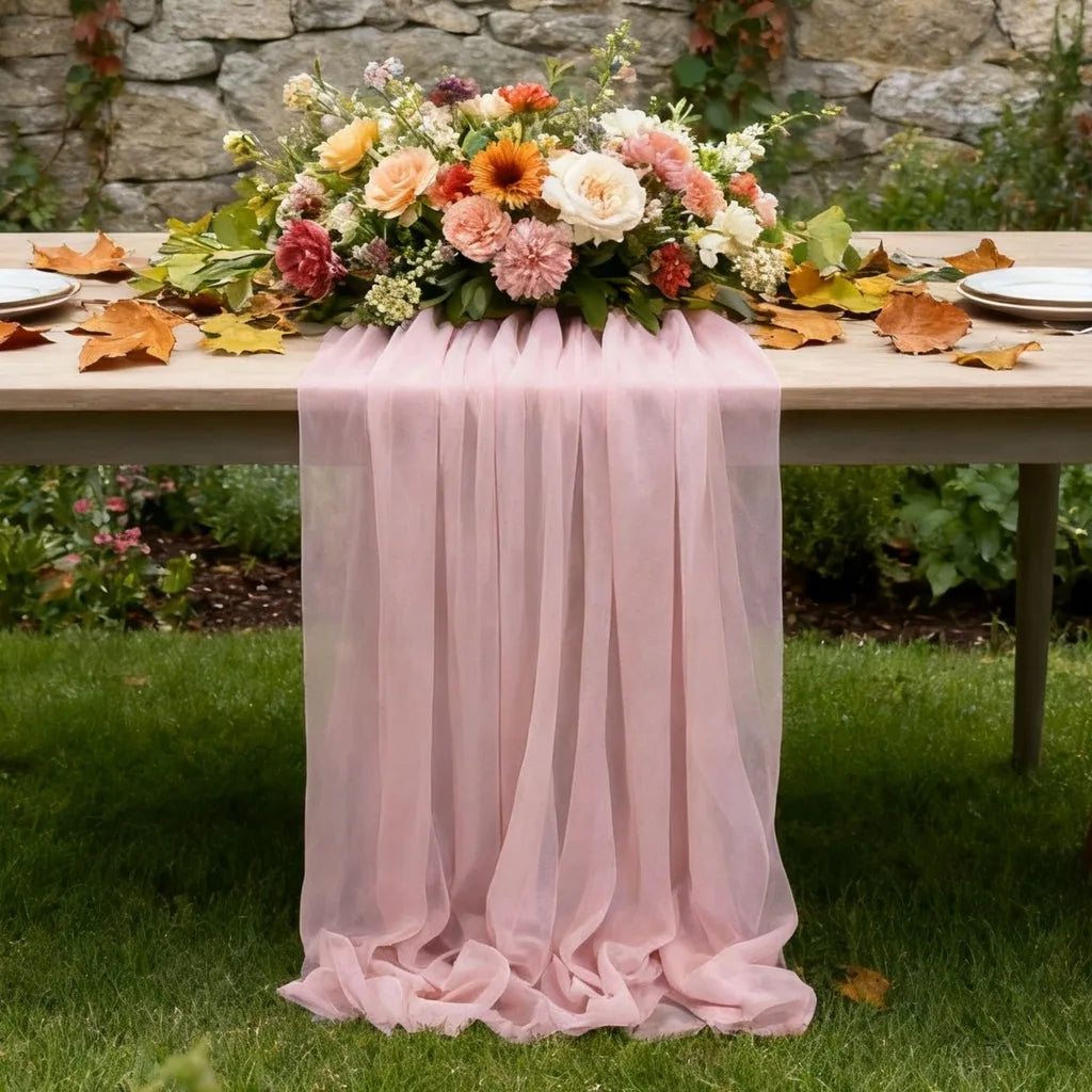 Chiffon Lace Trim Table Runner – Wedding & Party Décor