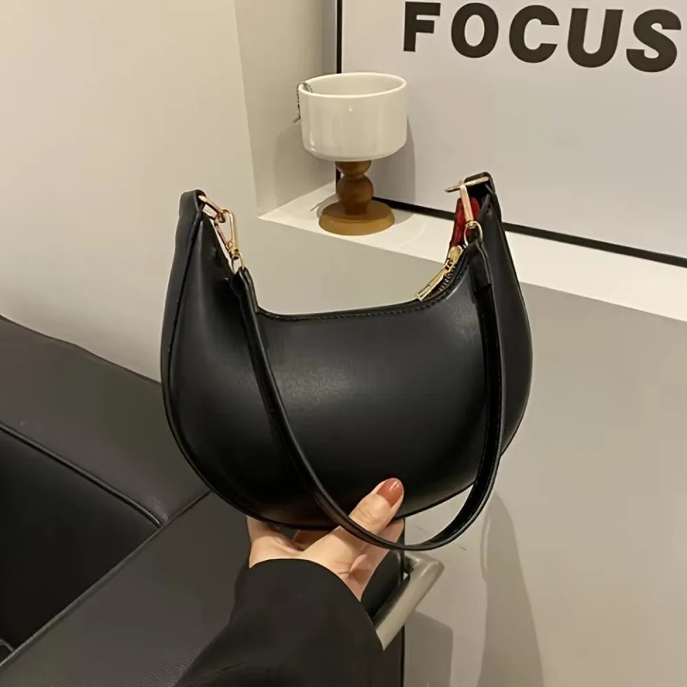 Women's PU Leather Moon-Shaped Shoulder Tote Bag | Large Capacity