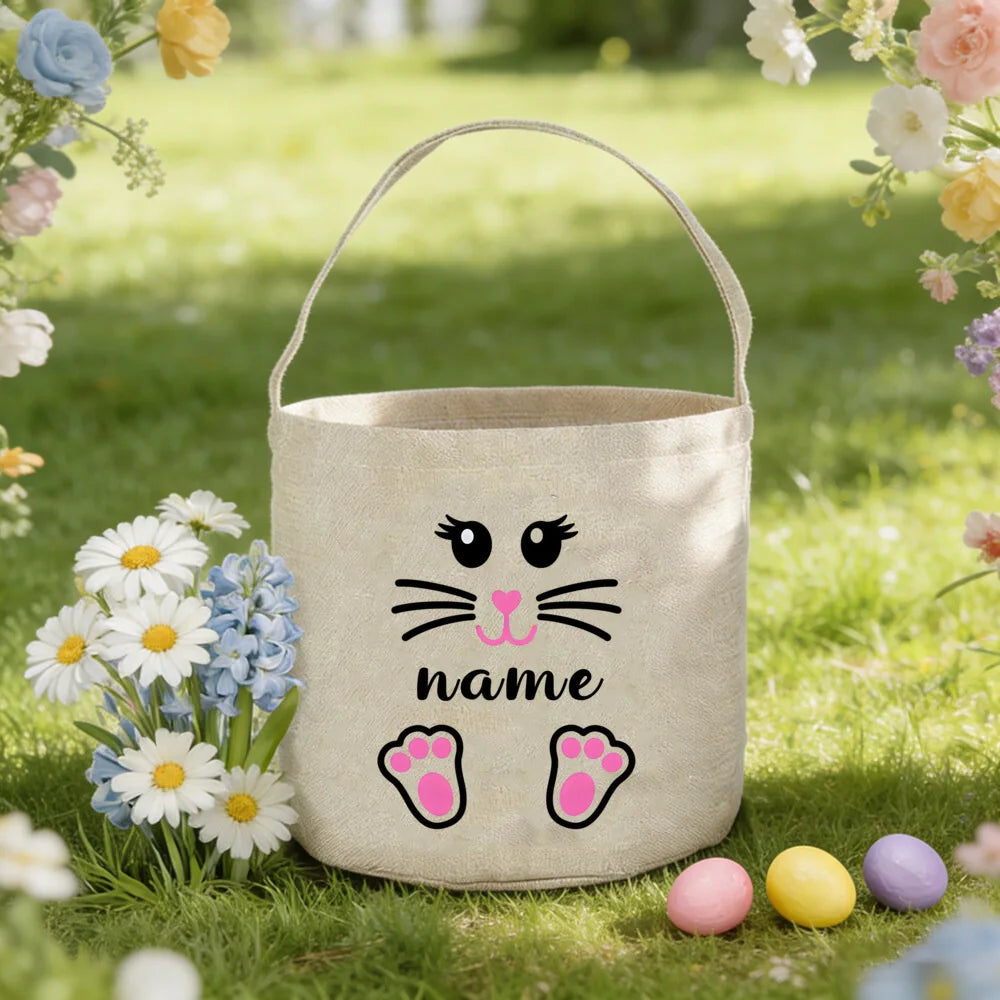 Personalized Easter Basket with Name – Kids Bunny Egg Hunt Bag