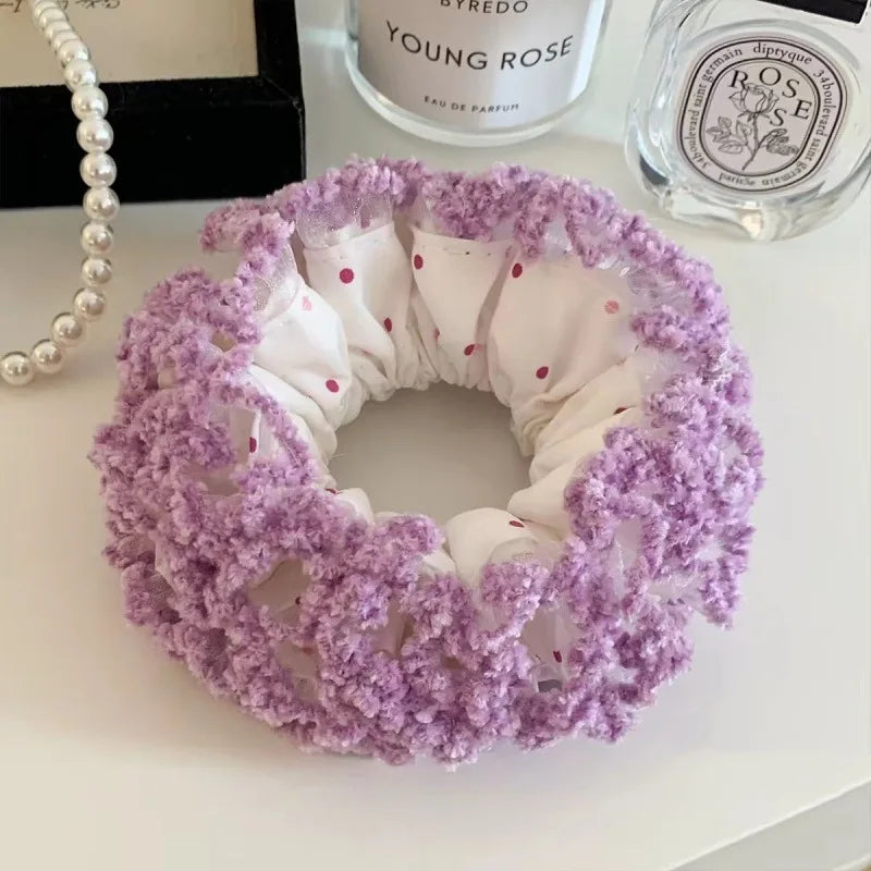 Cream Lace Embroidered Hydrangea Ribbon Hair Bow for Girls