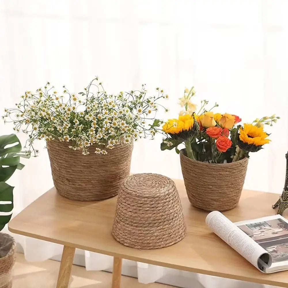 Handwoven Straw Flower Pot Basket Planter – 4 Sizes