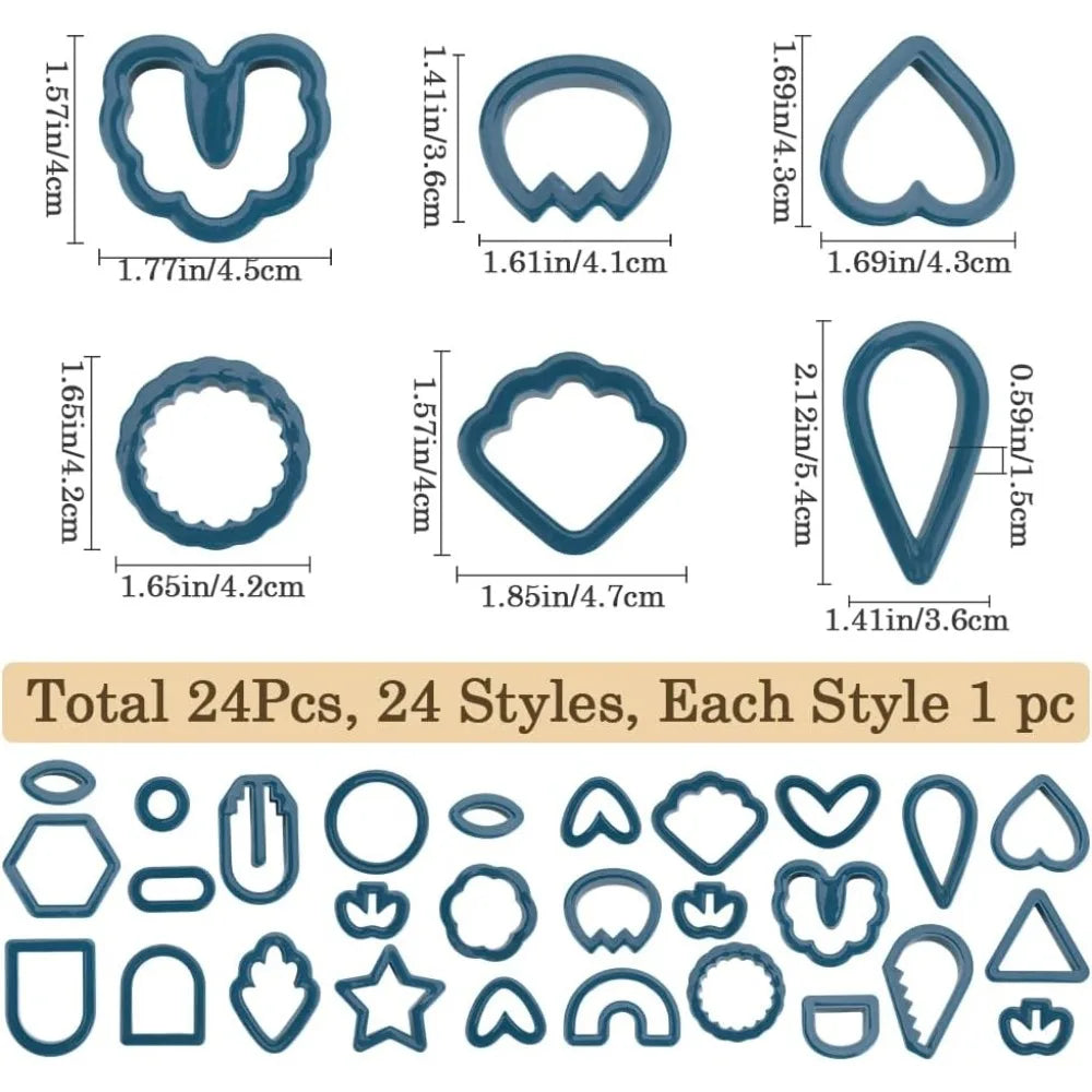 24-Piece Polymer Clay Cutters – Multi-Shape Geometric DIY Set