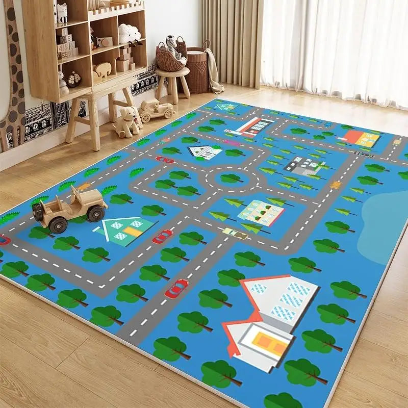 Kids Car Play Mat – City Traffic Rug, Non-Slip Playroom