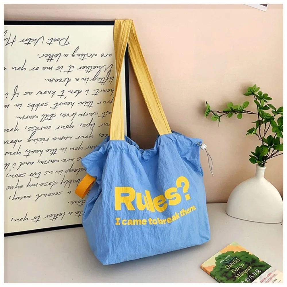 Women's Letter Drawstring Shoulder Bag – Large Capacity Nylon