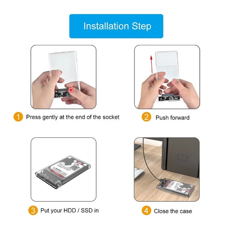 USB-C 3.0 HDD Enclosure 2.5" SATA SSD Hard Drive Case 6TB
