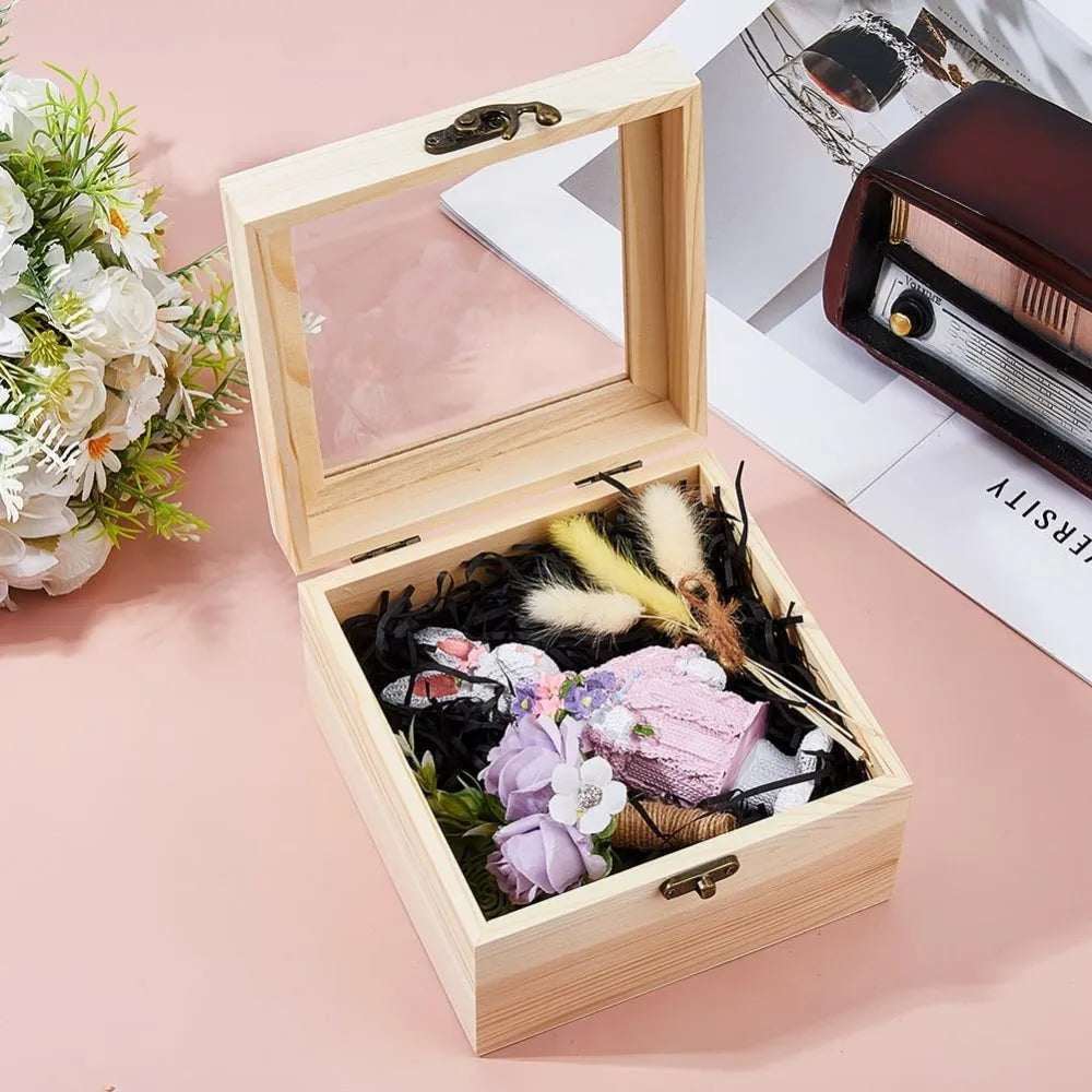 Unfinished Wooden Box with Clear Lid | 15x15x9.5cm Gift Box