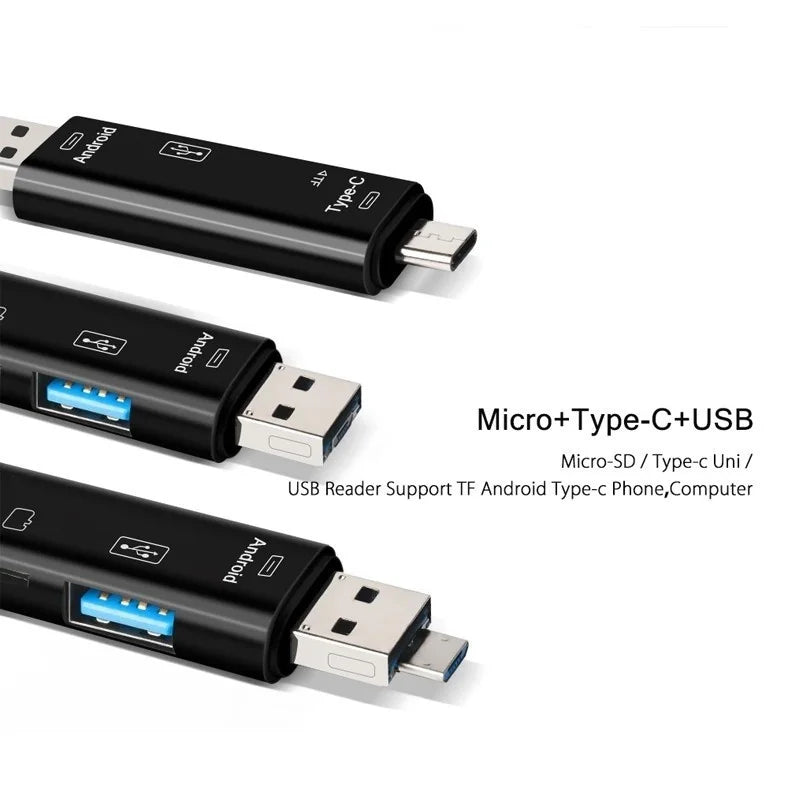 5-in-1 USB OTG Card Reader – Type-C, Micro USB, TF & SD
