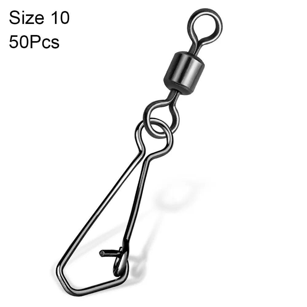 Stainless Steel Rolling Swivel Snaps – 50pcs Fishing Connectors