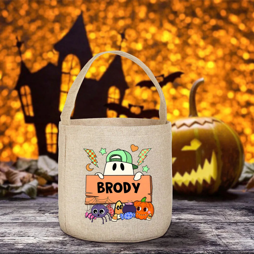 Halloween Trick or Treat Canvas Tote Bag | Pumpkin & Bat