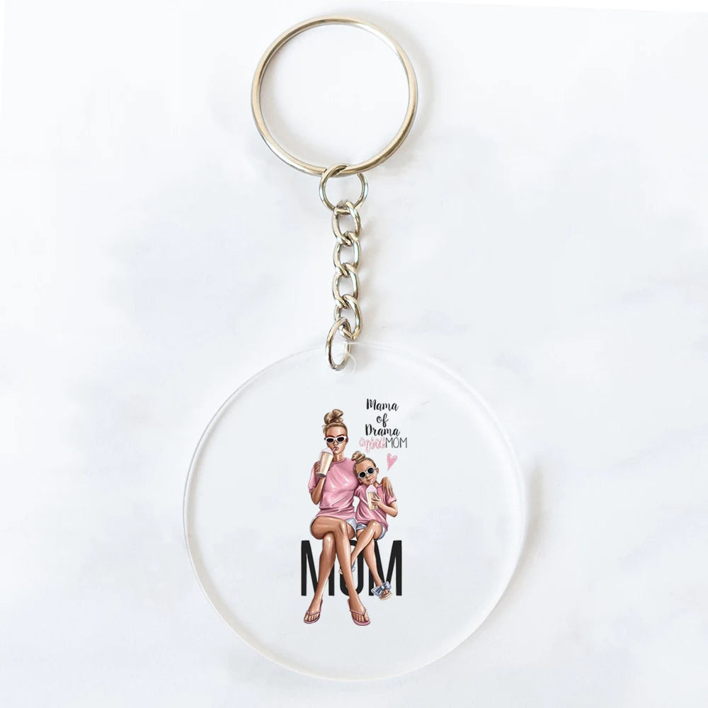 Super Mom & Dad Acrylic Keychain | Transparent Circle Keyring Gift