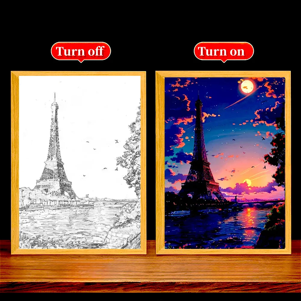 LED Light Painting Picture Frame – 3-Color Wall Art Night Lamp