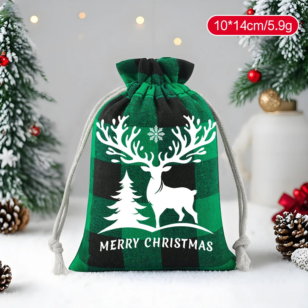 Christmas Plaid Drawstring Bag – Cotton Gift & Candy Bag