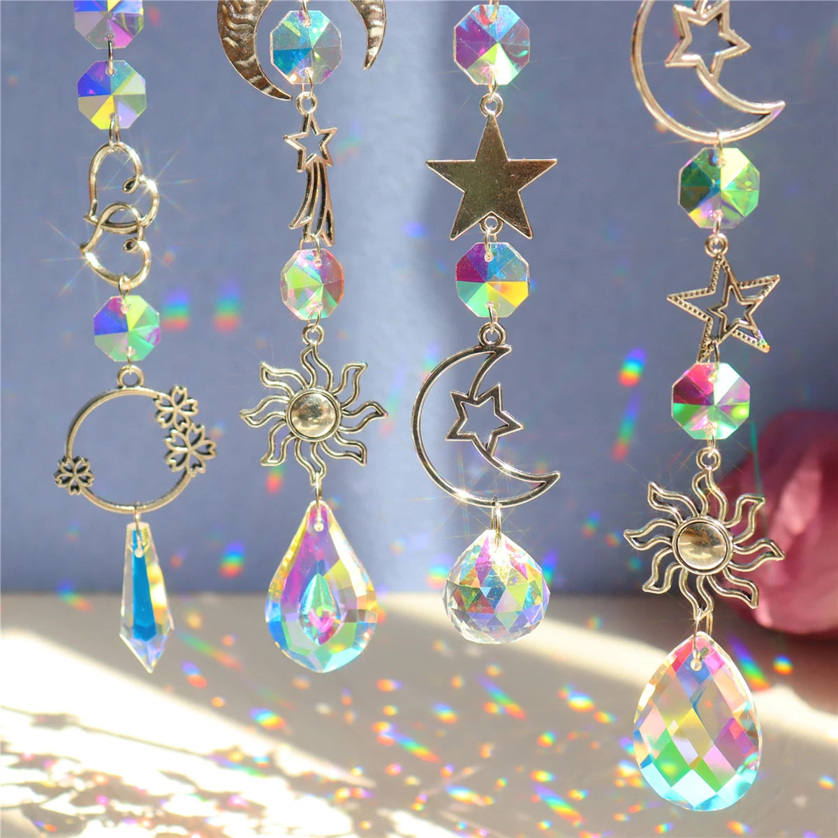 Moon & Sun Crystal Suncatcher | K9 Rainbow Prism Window Pendant