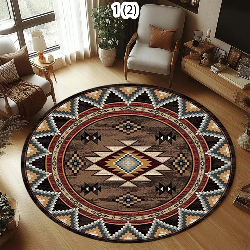 Vintage Bohemian Round Rug | Printed Ethnic Floor Mat