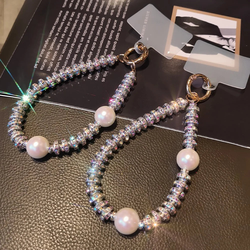 Pearl Rhinestone Bracelet Phone Wrist Strap Lanyard Charm