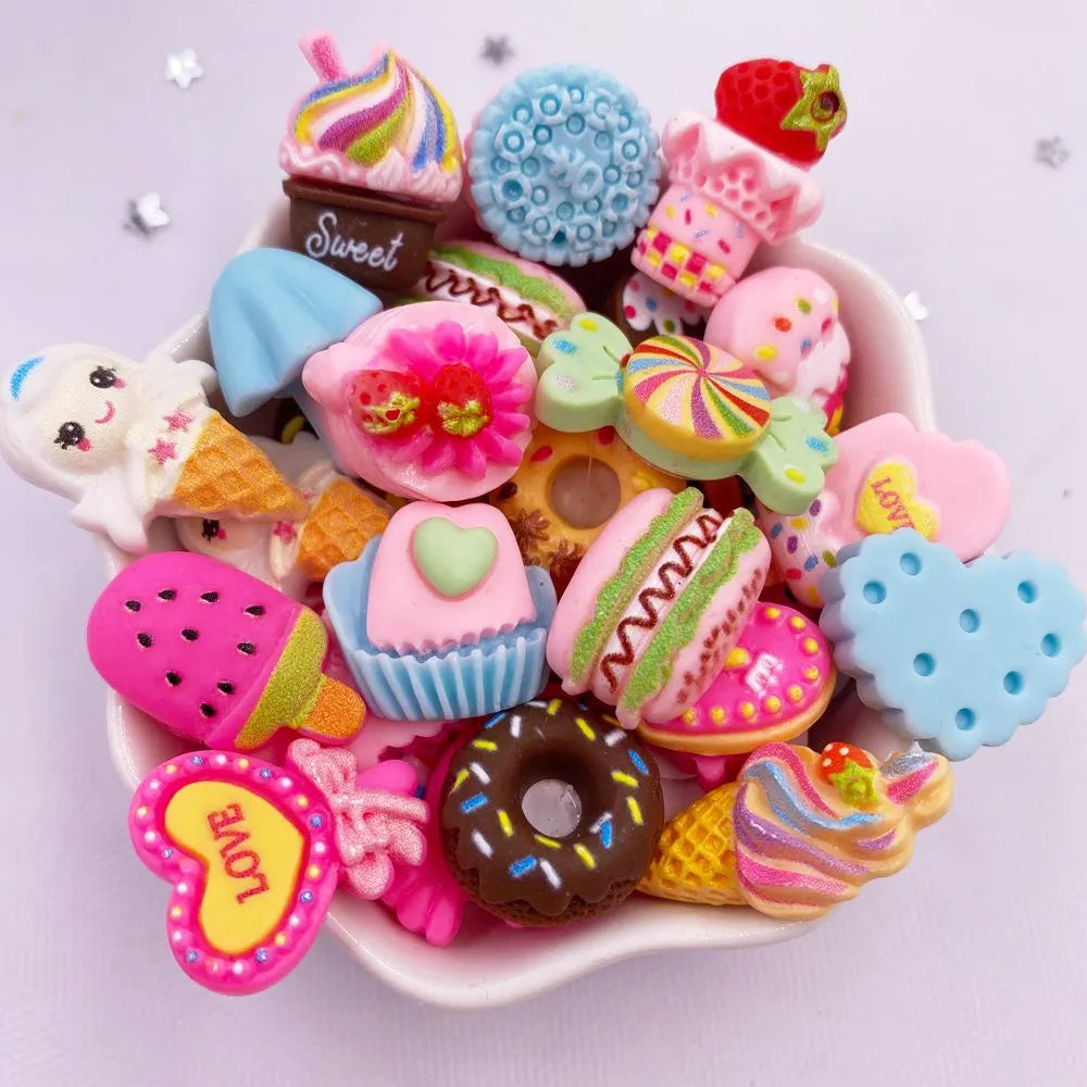 20PCS Kawaii Resin 3D Food Flatback Stickers – DIY Craft Decor