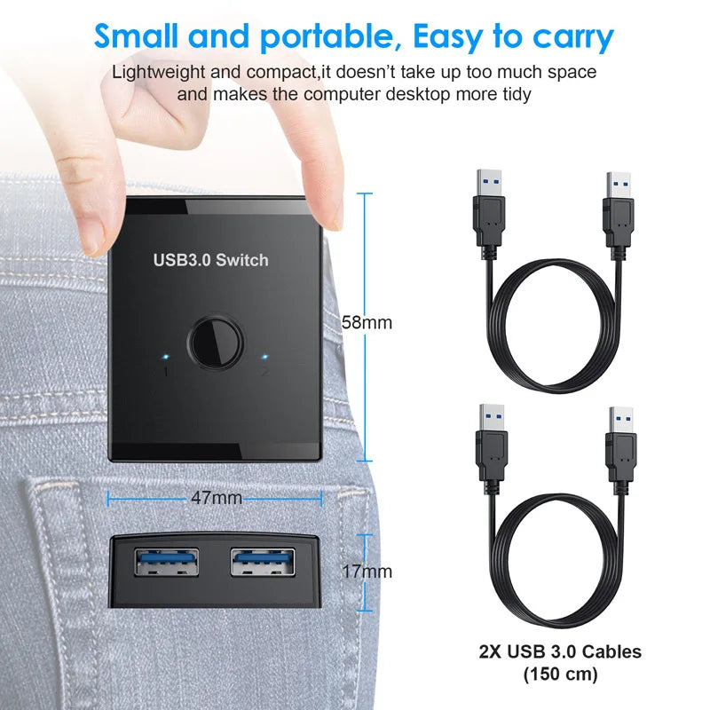 USB 3.0 Bidirectional Switch Hub – 1 Input 2 Output Splitter