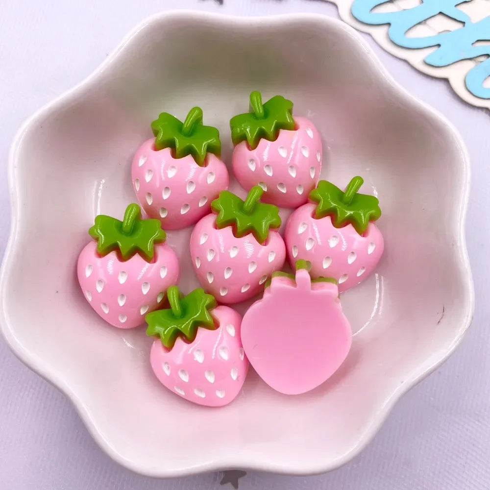 10PCS Kawaii Resin Strawberry Flatback Cabochons – DIY Crafts