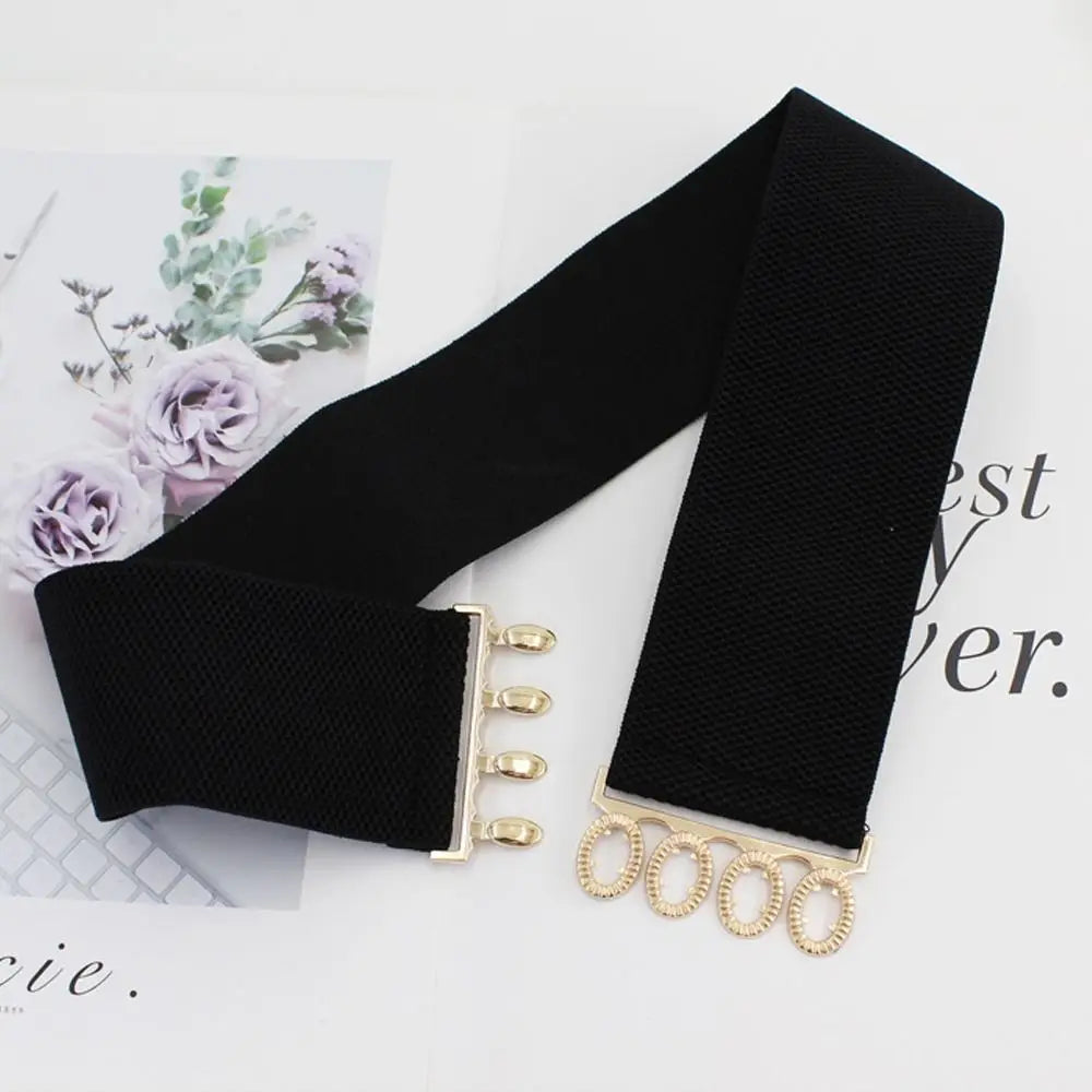 Women's Wide Elastic Waist Belt with Metal Buckle – 3 Colors