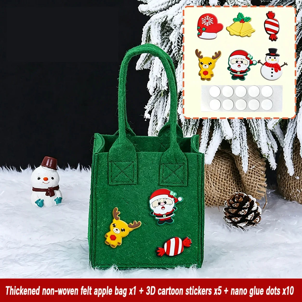 Christmas Non-Woven Felt Gift Bag with Cartoon Stickers