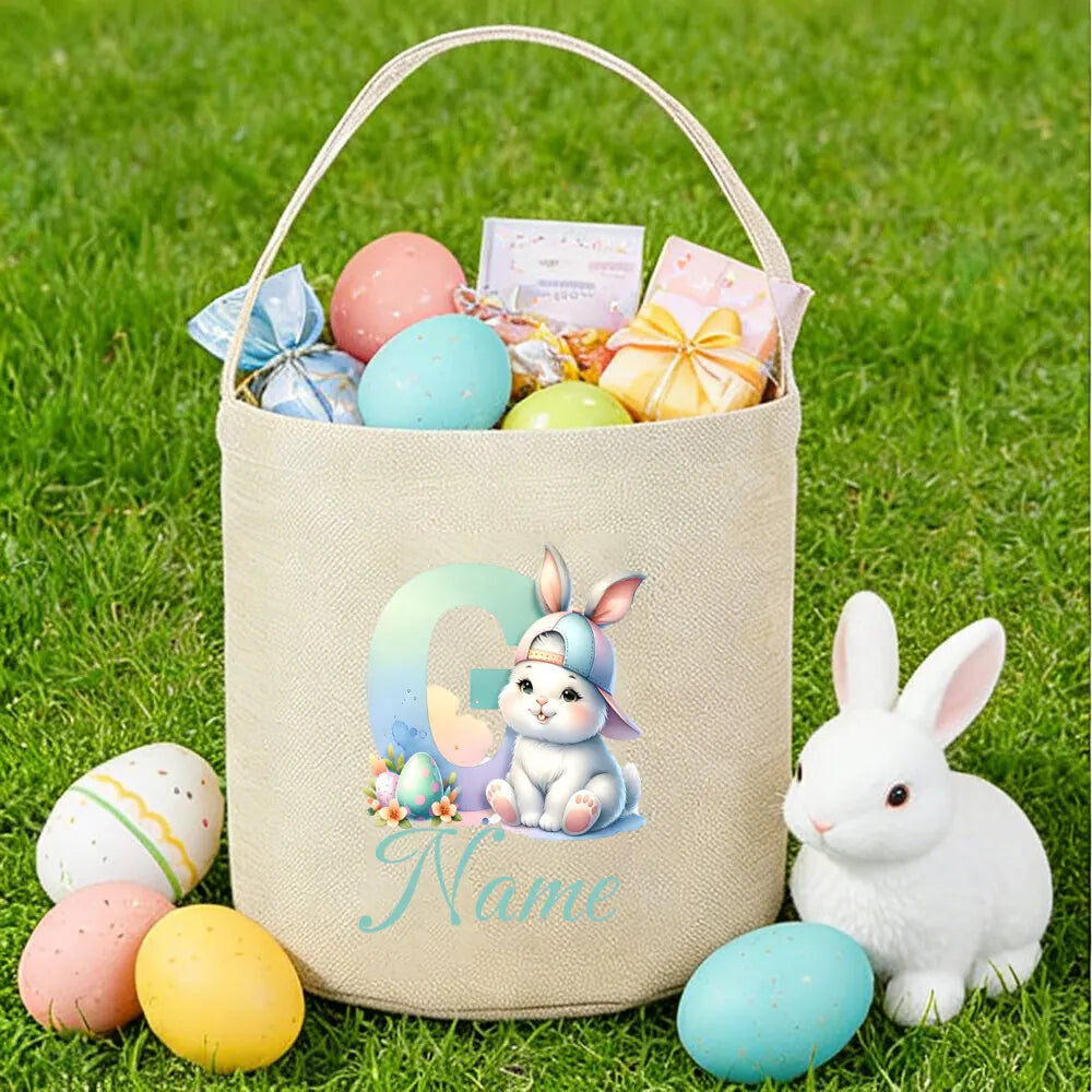 Personalized Bunny Easter Basket for Kids – Custom Name Bag