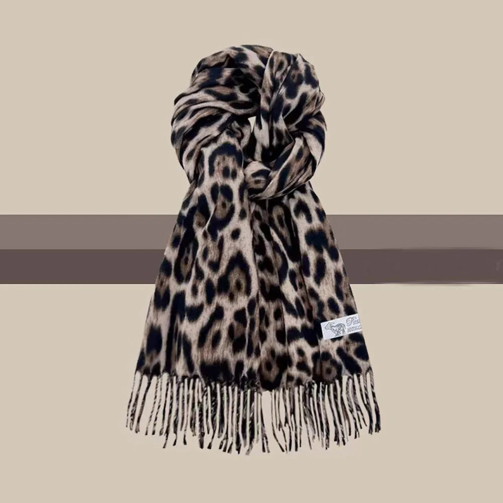 Women's Leopard Tassel Shawl | Imitation Cashmere Winter Scarf
