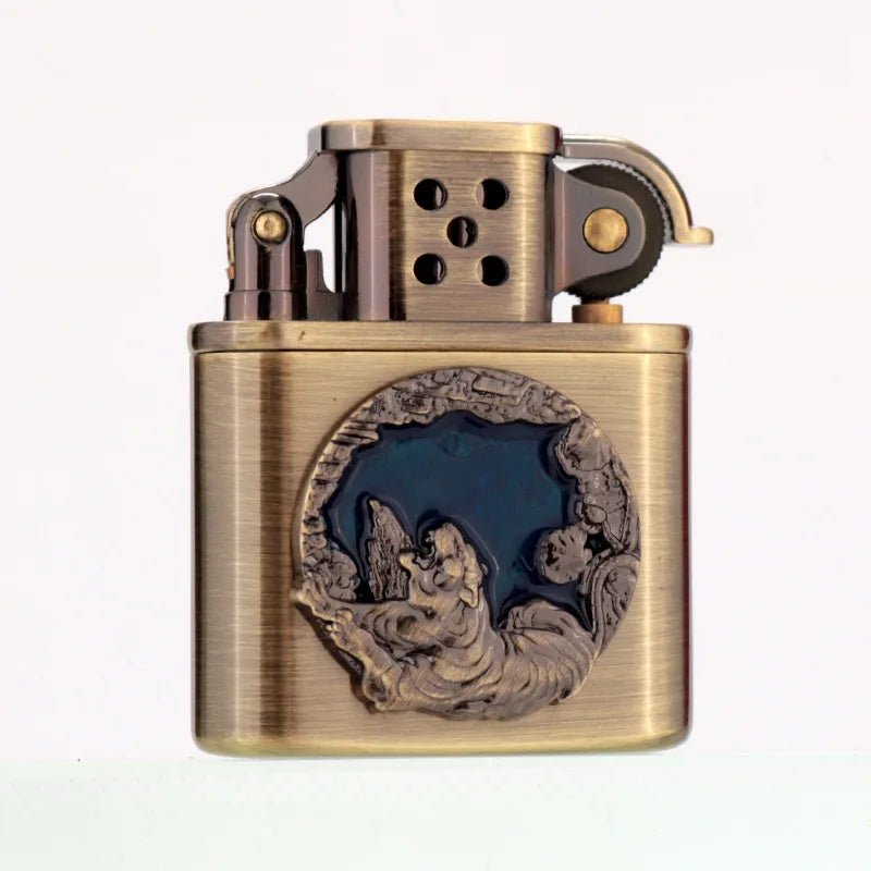 ZORRO Brass Windproof Fuel Lighter – Tiger & Camel Design