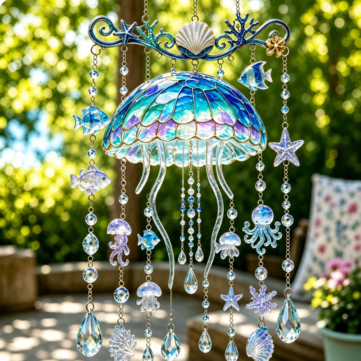Ocean Sea Turtle Stained Glass Wind Chime – Acrylic Crystal