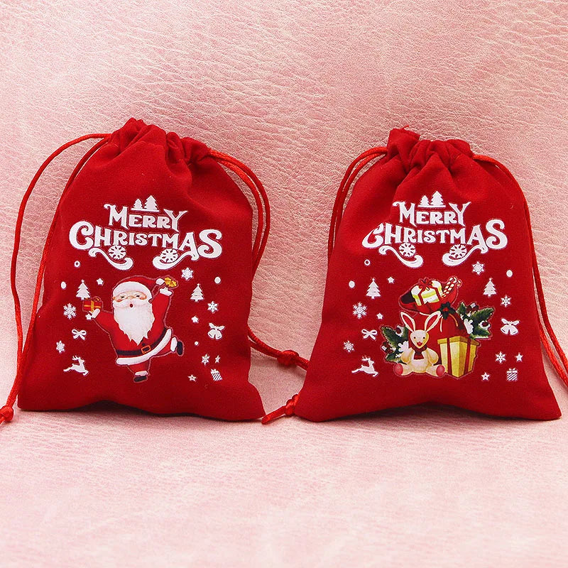 Christmas Velvet Drawstring Gift Bags 5-Pack | 10×12cm Pouches