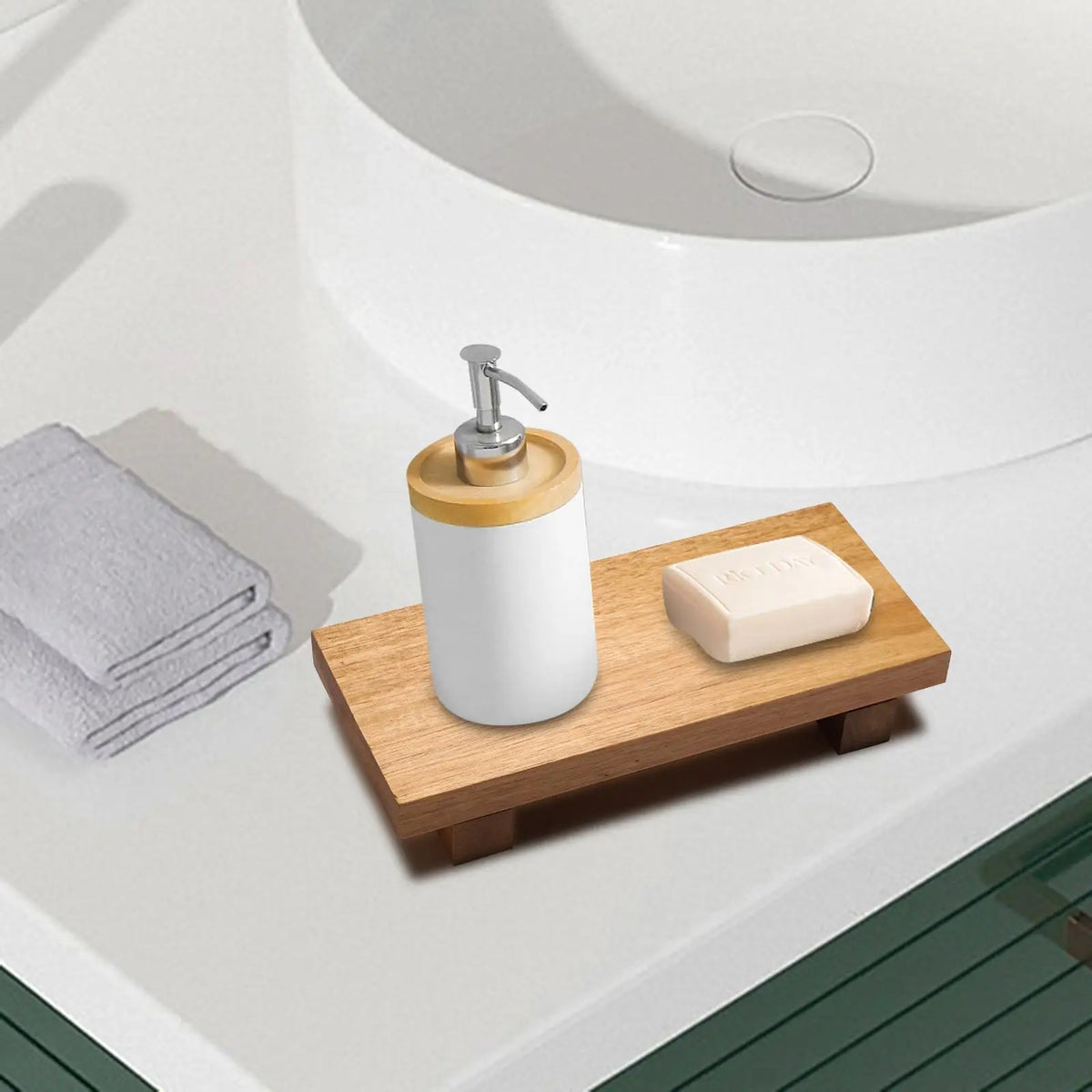 Rustic Wooden Pedestal Display Tray & Soap Stand | Wood Riser