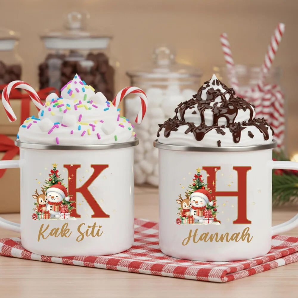 Personalized Christmas Mug – Name & Initial Santa Hat Design
