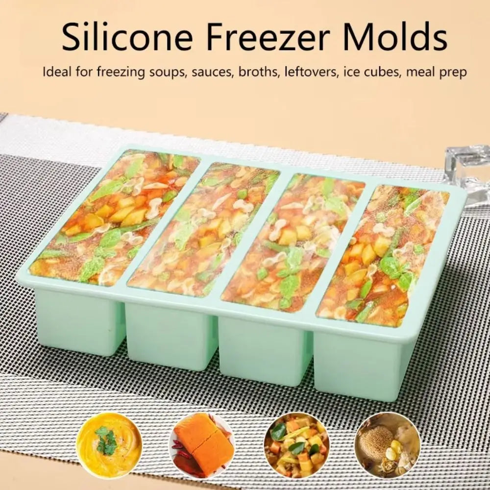 4-Grid Silicone Food Freezer Molds with Lids – Extra Large