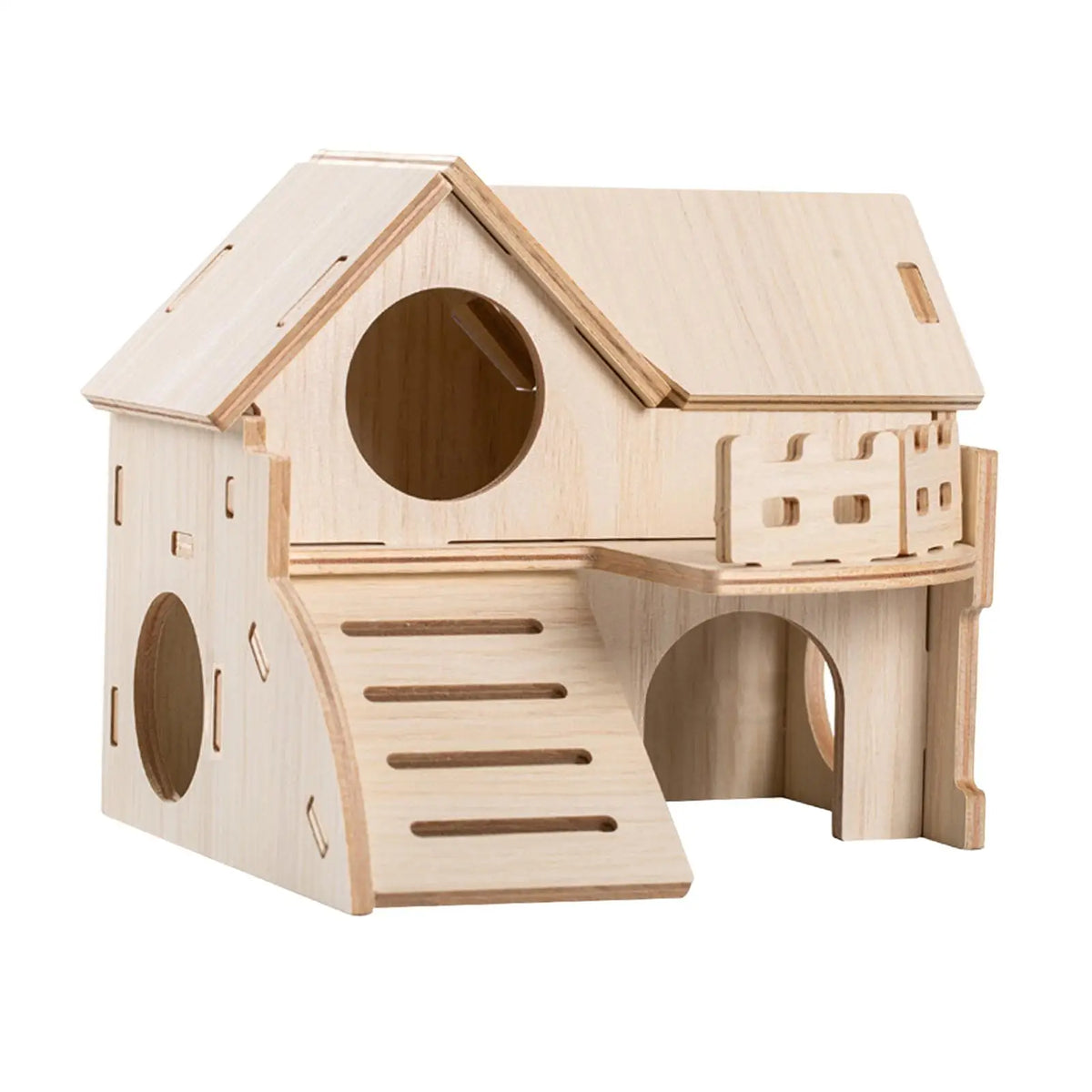 Wooden Hamster House Hideout Hut – Multi-Level Ladder Cabin