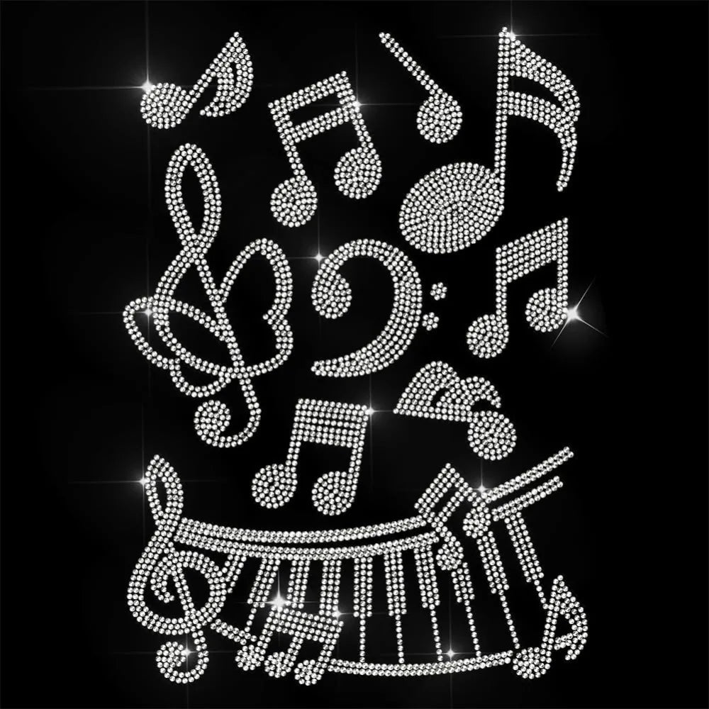 Rhinestone Iron-On Music Notes Patch – Large 11.6×8.2" Appliqué