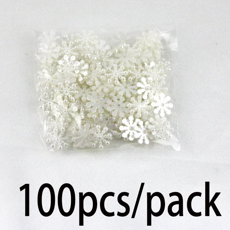100pcs White Pearl Resin Snowflakes 15mm – Christmas DIY Decor