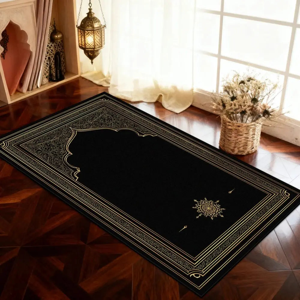 Black Prayer Mat & Washable Floor Rug – Modern Home Décor