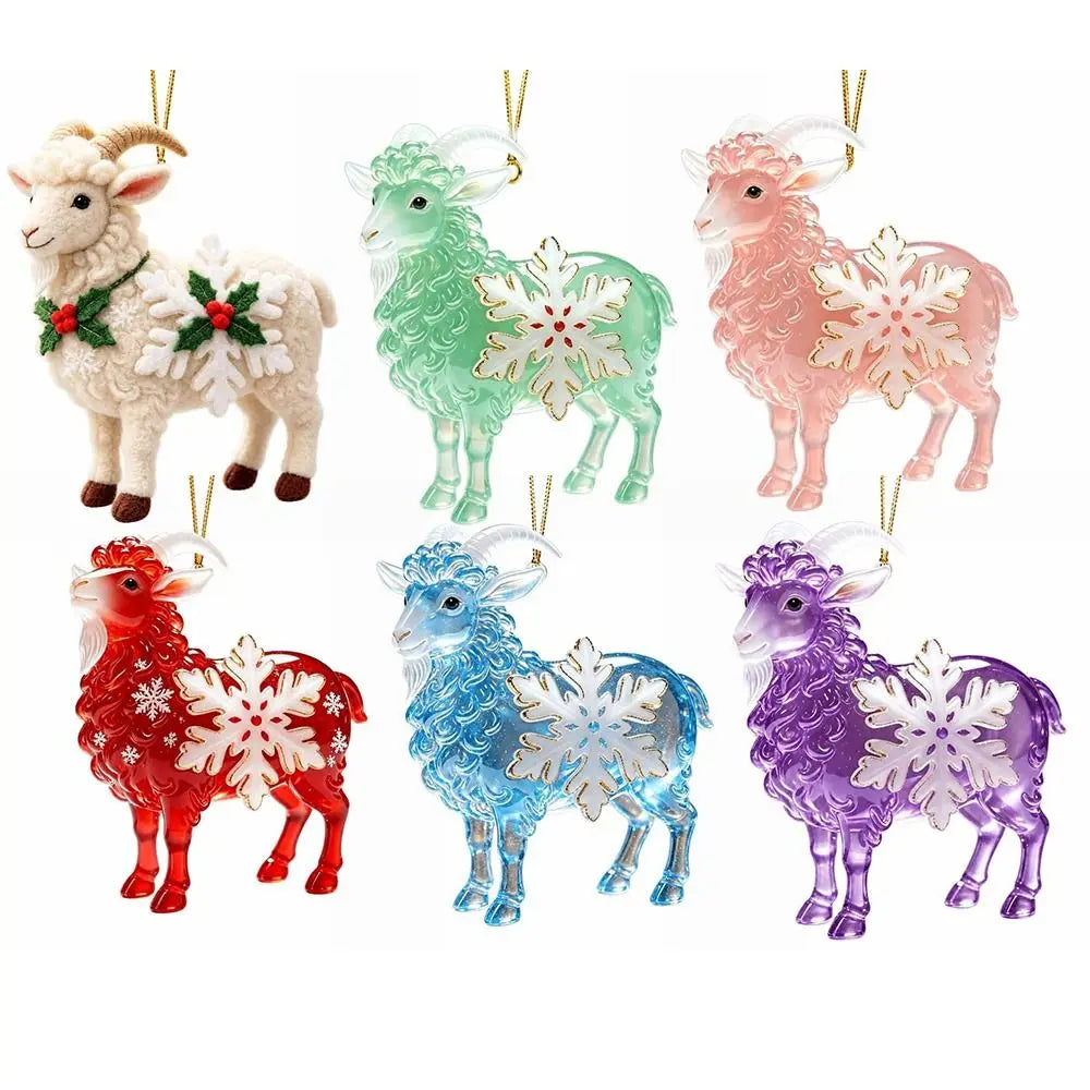 Acrylic Goat Hanging Ornament with Gold Cord & Snowflake