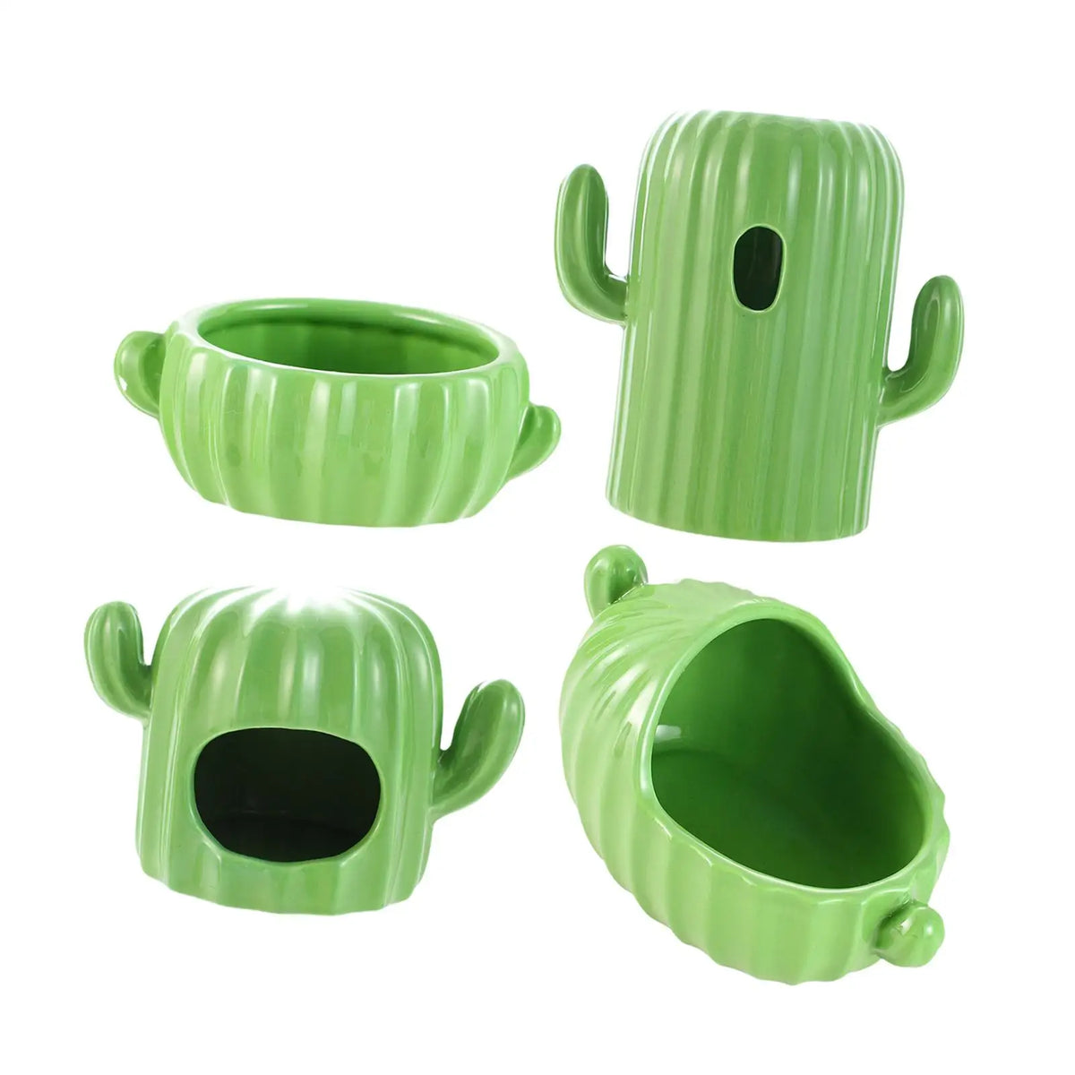 4-Piece Ceramic Hamster Hideout Set – House, Bowl, Bath & Water