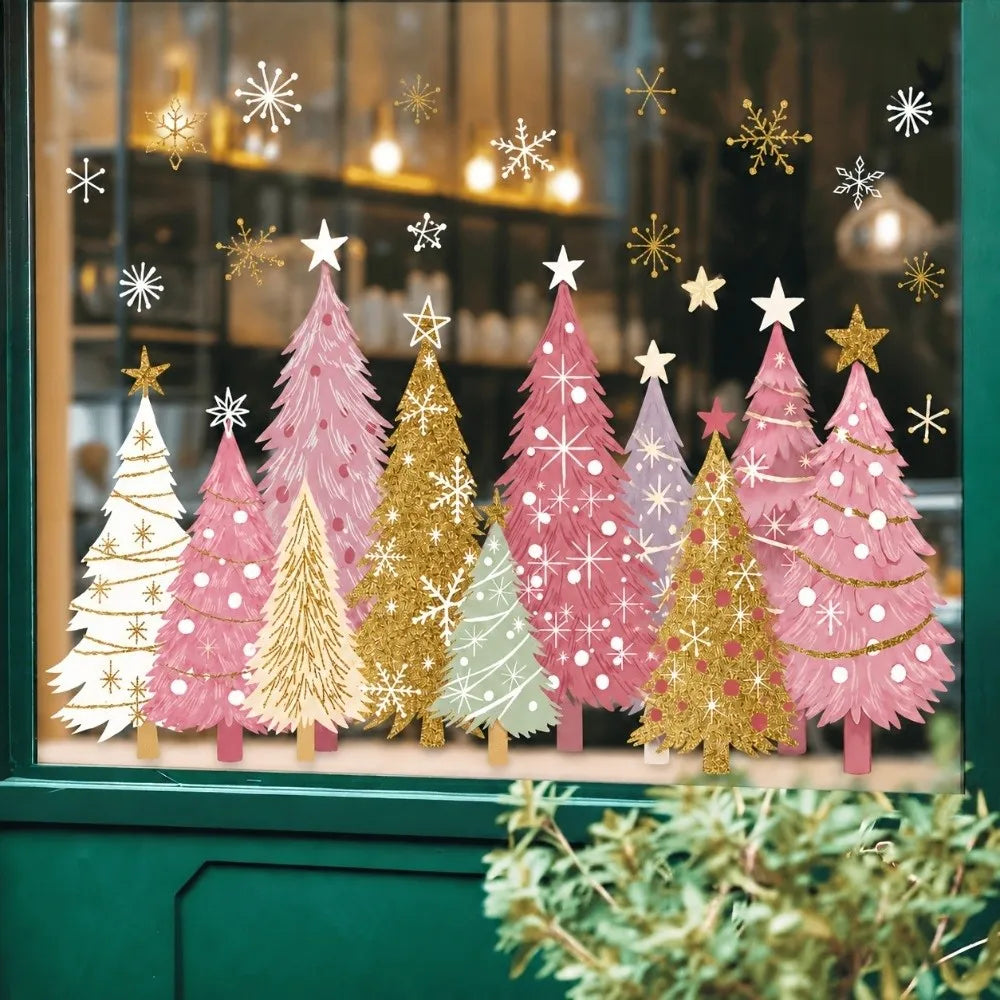 Christmas Tree Window Clings 3-Sheet PVC Snowflake Decals