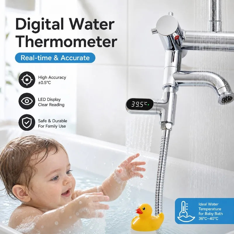 Self-Powered LED Shower Thermometer | Baby Bath Water Temp