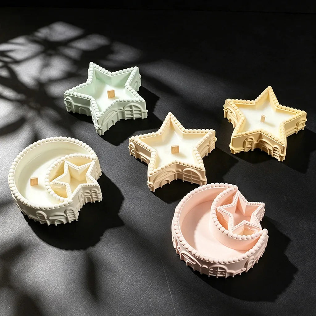 Star & Moon Silicone Candle Mold – DIY Holder & Tray