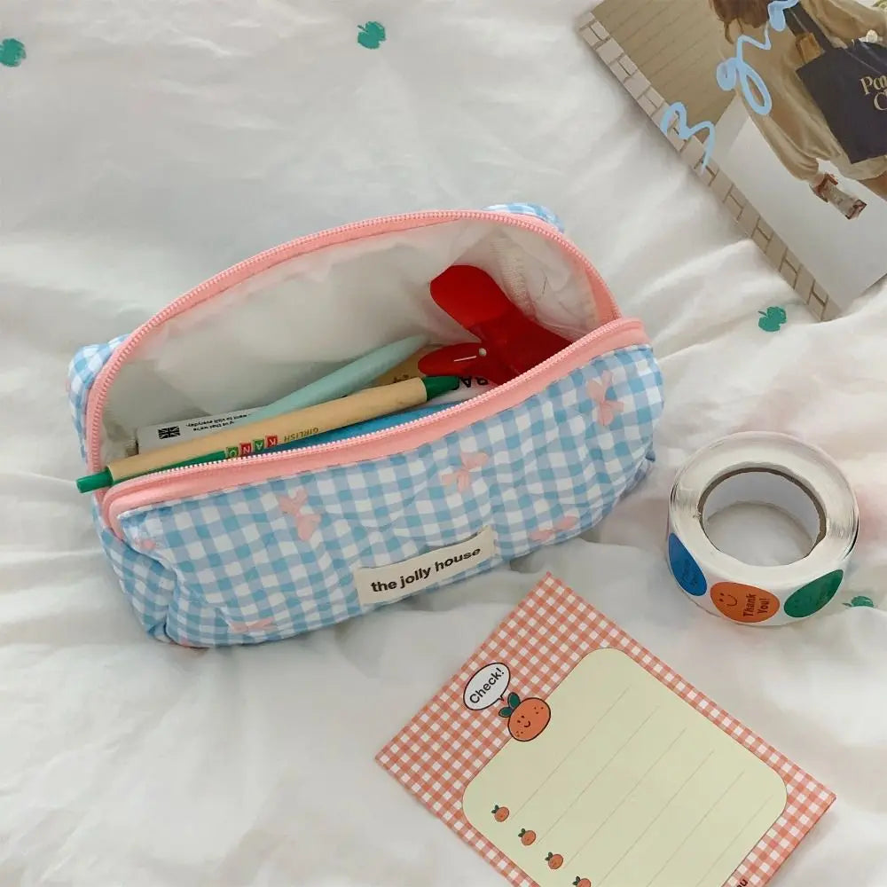 Large Floral Bowknot Canvas Pencil Bag – Stationery Organizer