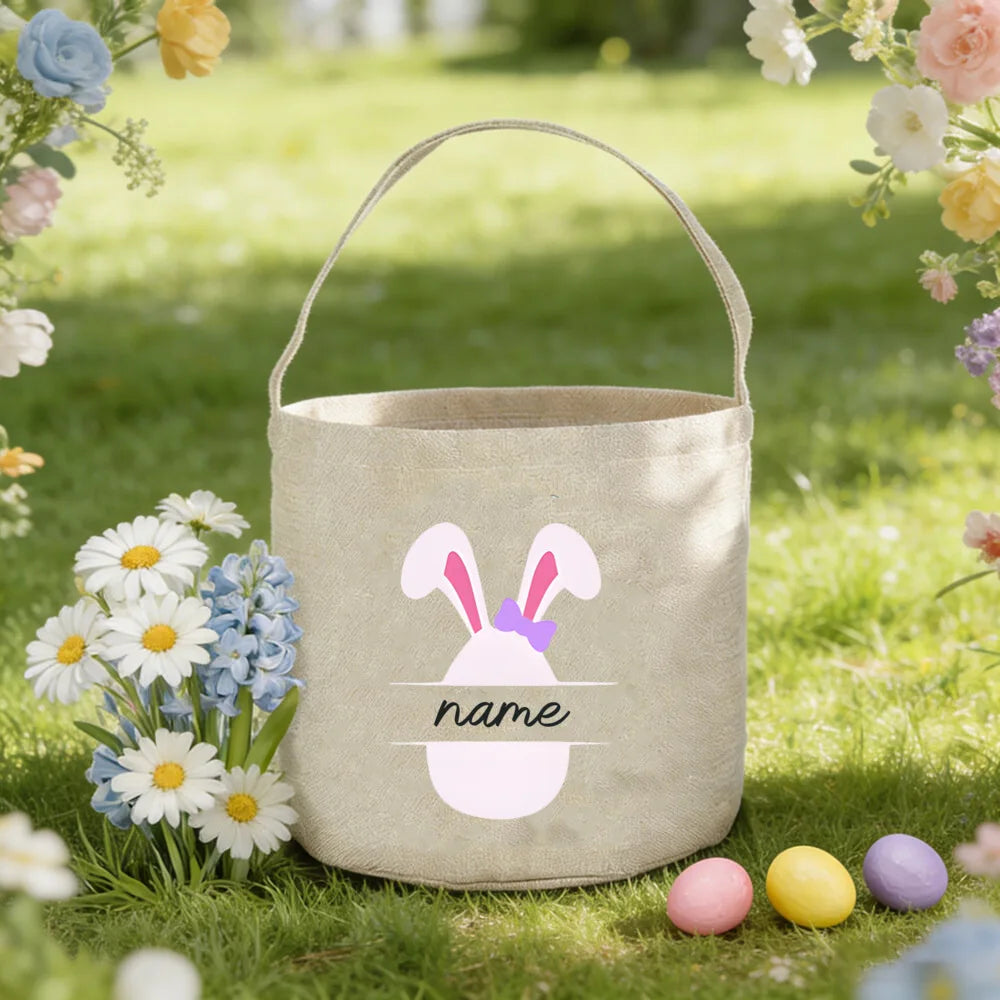 Personalized Easter Basket with Name – Kids Bunny Egg Hunt Bag