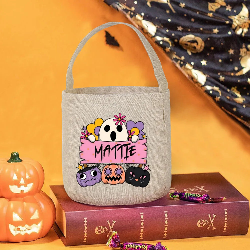 Personalized Halloween Candy Tote Bag – Custom Pumpkin Design