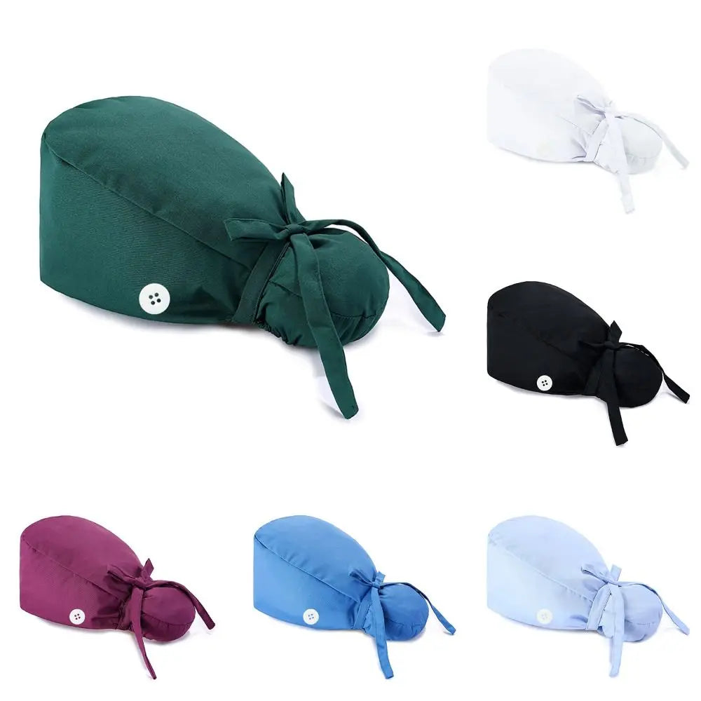 Adjustable Scrub Cap with Buttons & Ponytail Holder | Unisex