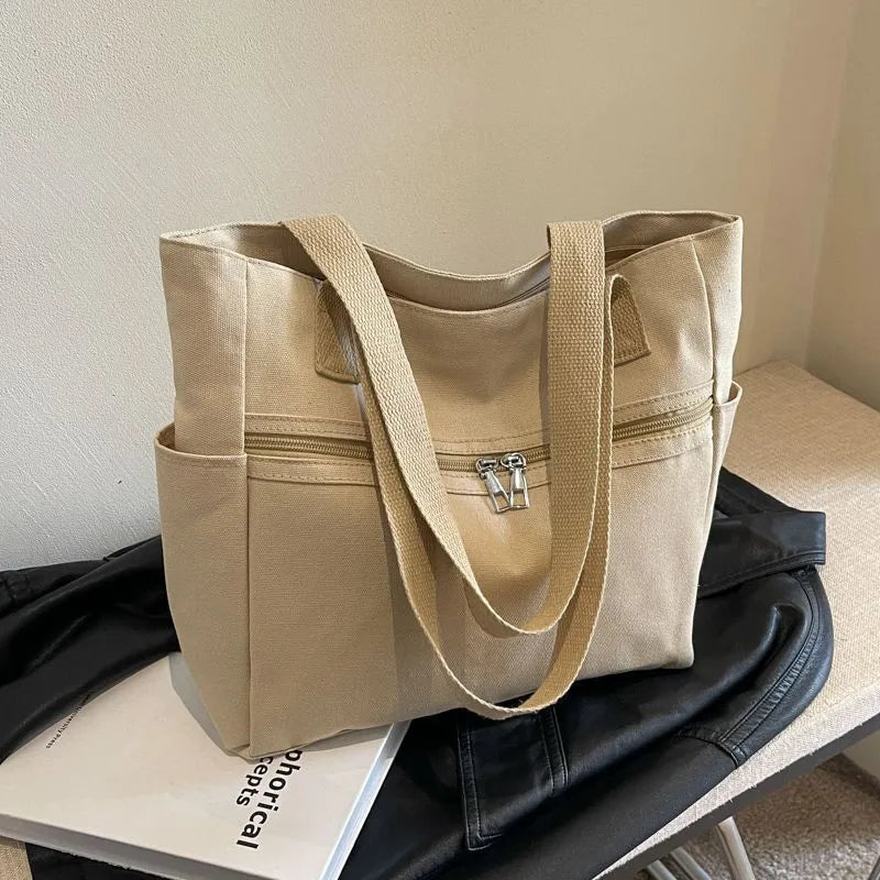 Large Canvas Shoulder Bag – Women's Stylish Commuter Tote