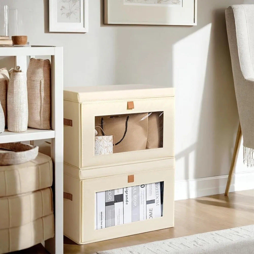Foldable Fabric Storage Box with Window & Handle – Stackable